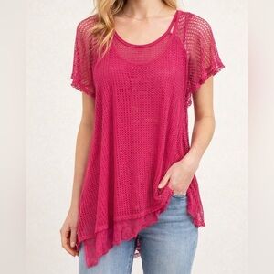indigo Soul Pink Mesh Tunic Top – Size M